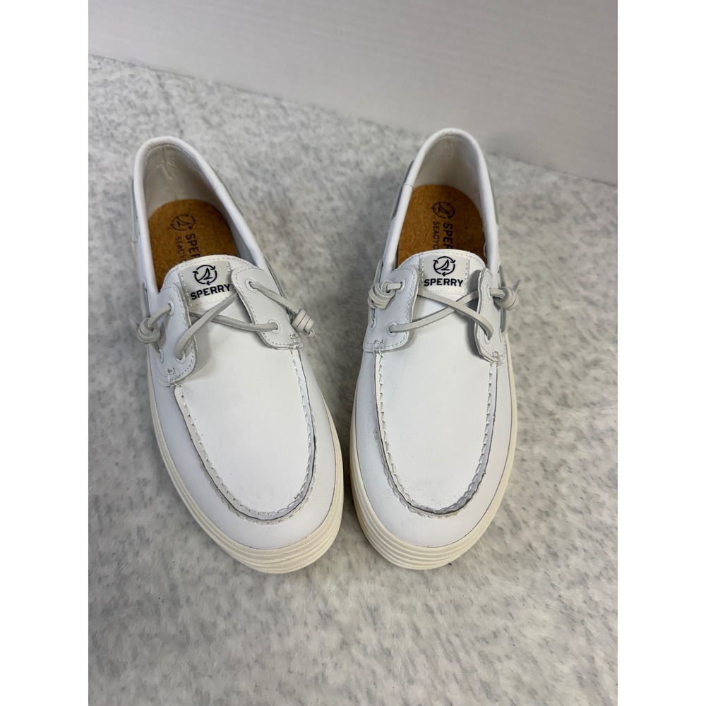 Sperry Bahama 2.0 Platform White Leather Boat Shoe Sneakers STS88865 Womens 12